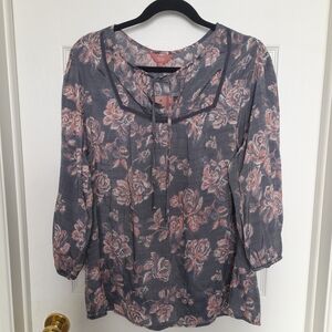 Elegant Floral Women's Blouse in Gray and Pink
